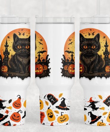Halloween Spooky Cat Custom Stanley Quencher 40Oz Stainless Steel Tumbler With Handle