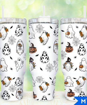 Halloween Spooky Ghosts Custom Stanley Quencher 40Oz Stainless Steel Tumbler With Handle