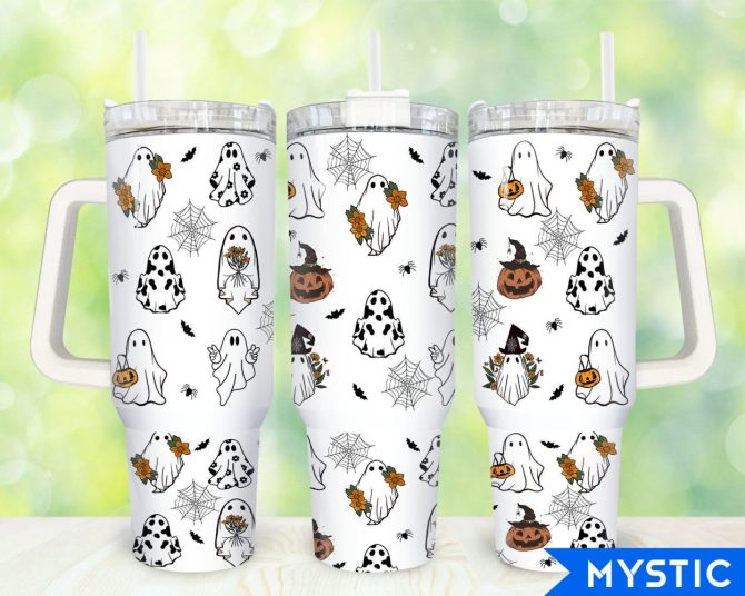 Halloween Spooky Ghosts Custom Stanley Quencher 40Oz Stainless Steel Tumbler With Handle