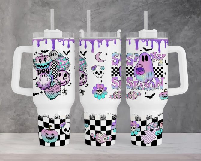 Halloween Spooky Season Custom Stanley Quencher 40Oz Stainless Steel Tumbler With Handle