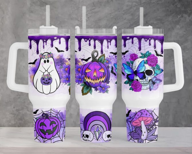 Halloween Spooky Vibes Custom Stanley Quencher 40Oz Stainless Steel Tumbler With Handle