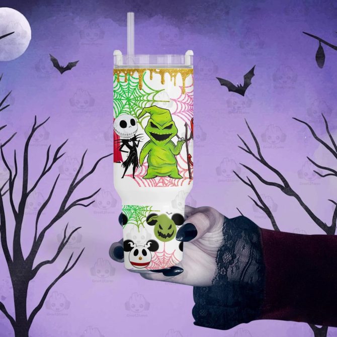 Halloween The Nightmare Before Christmas Disney Movies Custom Stanley Quencher 40Oz Stainless Steel Tumbler With Handle - Image 2