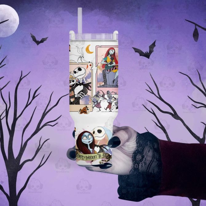 Halloween The Nightmare Before Christmas Disney Movies Custom Stanley Quencher 40Oz Stainless Steel Tumbler With Handle - Image 2