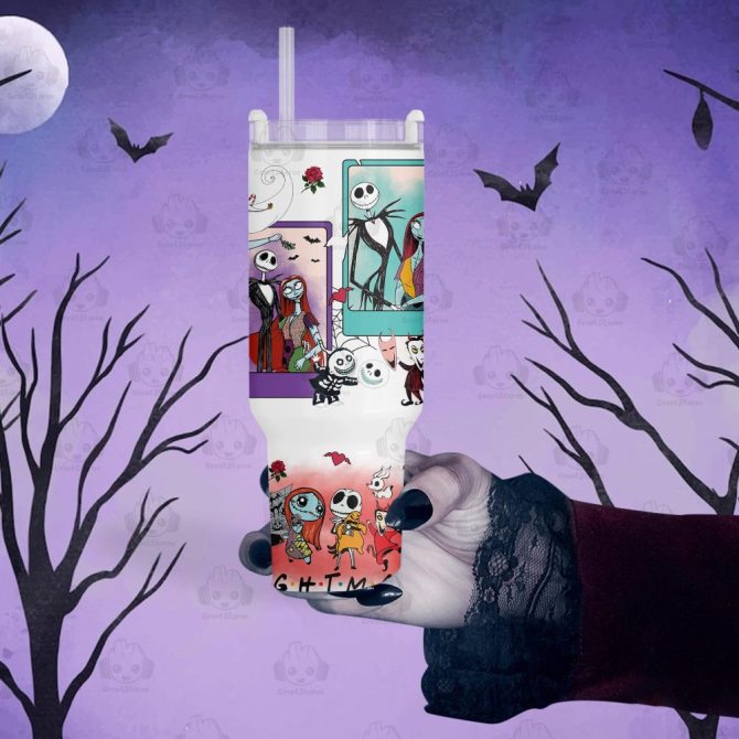 Halloween The Nightmare Before Christmas Disney Movies Custom Stanley Quencher 40Oz Stainless Steel Tumbler With Handle - Image 3