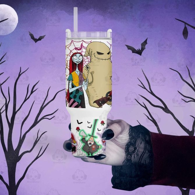 Halloween The Nightmare Before Christmas Disney Movies Custom Stanley Quencher 40Oz Stainless Steel Tumbler With Handle - Image 2