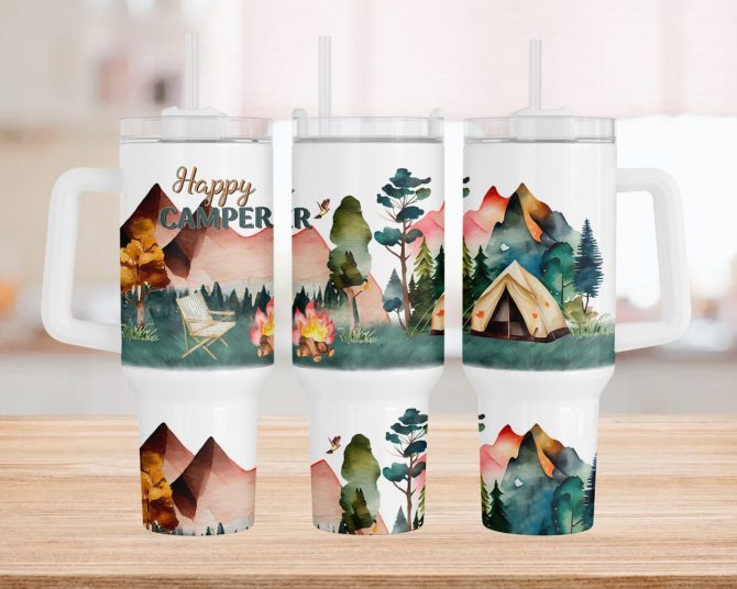 Happy Camping Custom Stanley Quencher 40Oz Stainless Steel Tumbler With Handle