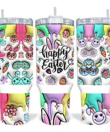 Happy Easter Bunny Inflated Custom Stanley Quencher 40Oz Stainless Steel