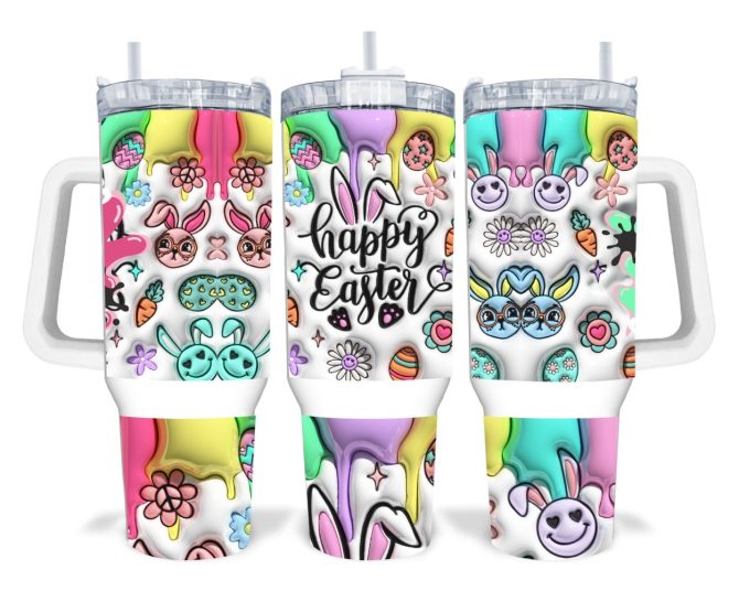 Happy Easter Bunny Inflated Custom Stanley Quencher 40Oz Stainless Steel