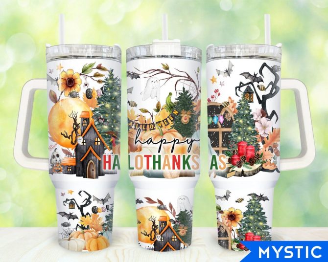 Happy Hallothanksmas Custom Stanley Quencher 40Oz Stainless Steel Tumbler With Handle