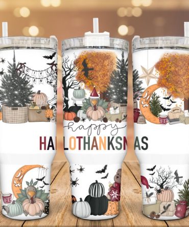Happy Hallothanksmas Custom Stanley Quencher 40Oz Stainless Steel Tumbler With Handle