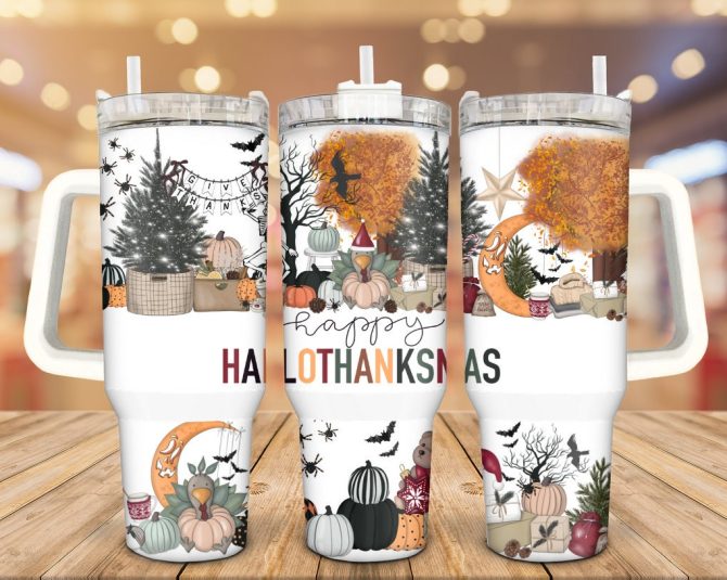 Happy Hallothanksmas Custom Stanley Quencher 40Oz Stainless Steel Tumbler With Handle