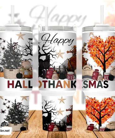 Happy Hallothanksmas Custom Stanley Quencher 40Oz Stainless Steel Tumbler With Handle