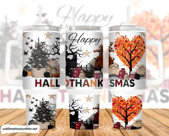 Happy Hallothanksmas Custom Stanley Quencher 40Oz Stainless Steel Tumbler With Handle