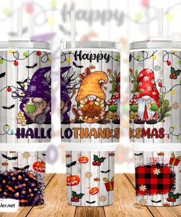 Happy Hallothanksmas Gnomes Custom Stanley Quencher 40Oz Stainless Steel Tumbler With Handle