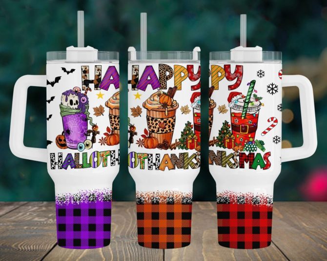 Happy Hallowthanksmas Custom Stanley Quencher 40Oz Stainless Steel Tumbler With Handle
