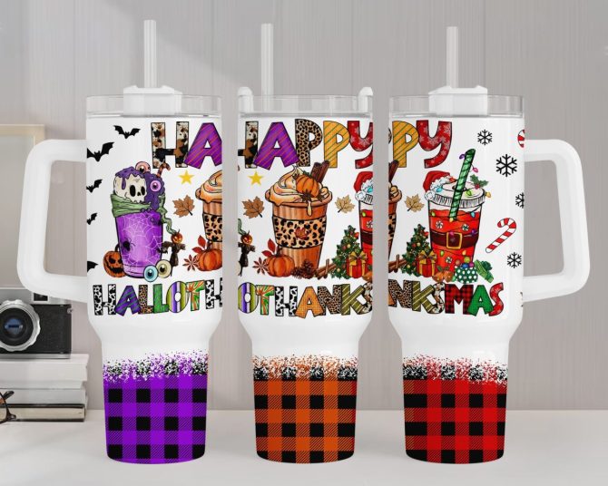 Happy Hallowthanksmas Custom Stanley Quencher 40Oz Stainless Steel Tumbler With Handle - Image 2