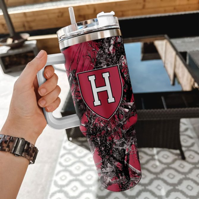 Harvard Crimson Ncaa Hunting Custom Stanley Quencher 40Oz Stainless Steel Tumbler With Handle - Image 2