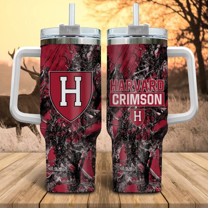 Harvard Crimson Ncaa Hunting Custom Stanley Quencher 40Oz Stainless Steel Tumbler With Handle