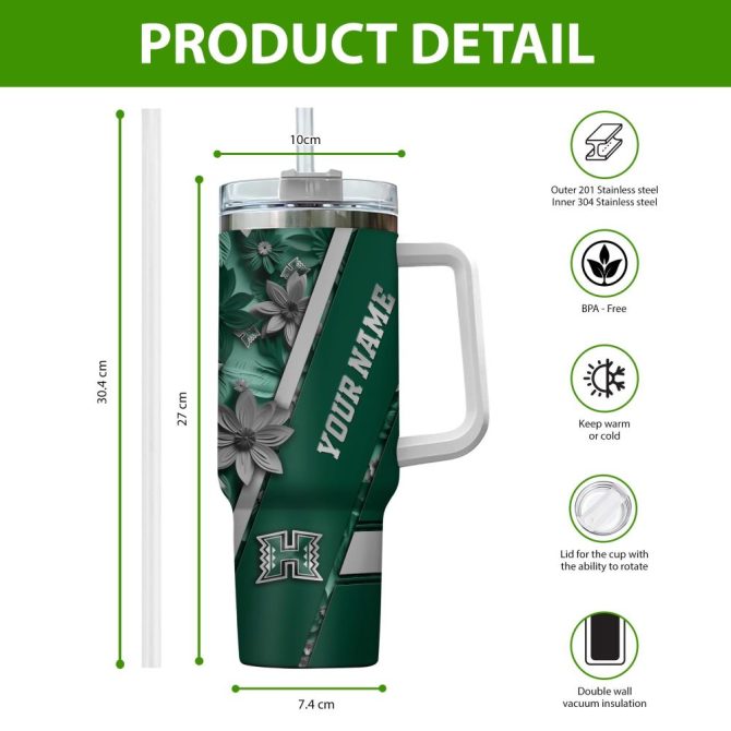 Hawaii Rainbow Warriors Ncaa Custom Stanley Quencher 40Oz Stainless Steel Tumbler With Handle - Image 2