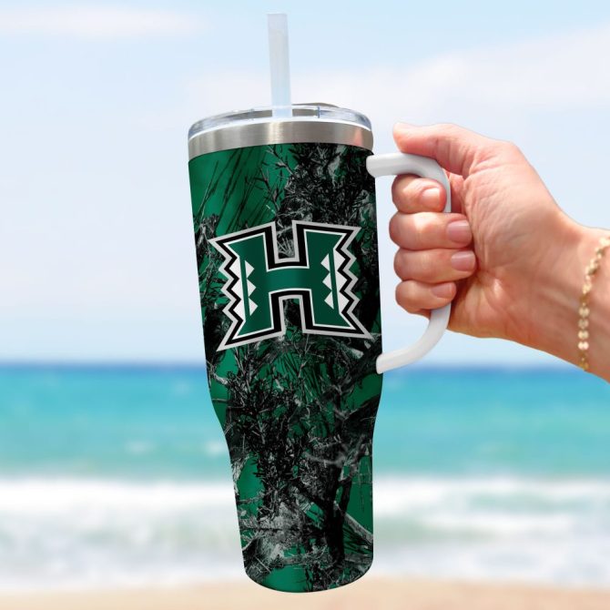 Hawaii Rainbow Warriors Ncaa Hunting Custom Stanley Quencher 40Oz Stainless Steel Tumbler With Handle - Image 3