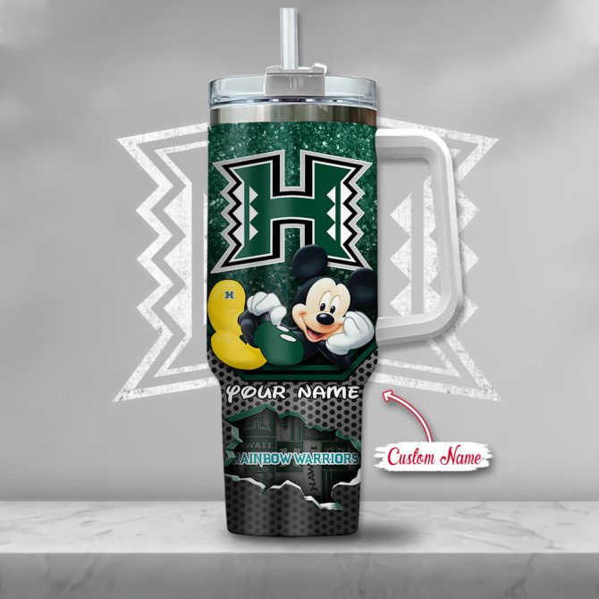 Hawaii Rainbow Warriors Ncaa Mickey Mouse Custom Stanley Quencher 40Oz Stainless Steel Tumbler With Handle - Image 2