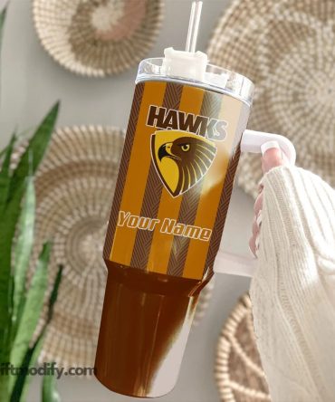 Hawthorn Hawks Afl Custom Stanley Quencher 40Oz Stainless Steel Tumbler With Handle