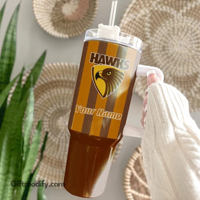 Hawthorn Hawks Afl Custom Stanley Quencher 40Oz Stainless Steel Tumbler With Handle