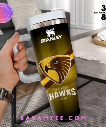 Hawthorn Hawks Afl Custom Stanley Quencher 40Oz Stainless Steel Tumbler With Handle