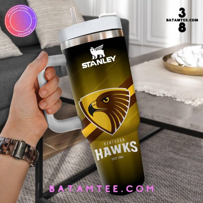 Hawthorn Hawks Afl Custom Stanley Quencher 40Oz Stainless Steel Tumbler With Handle