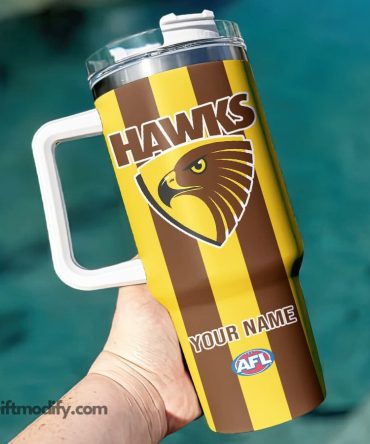 Hawthorn Hawks Afl Custom Stanley Quencher 40Oz Stainless Steel Tumbler With Handle