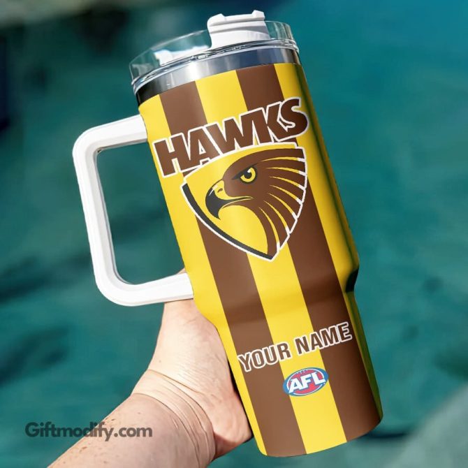 Hawthorn Hawks Afl Custom Stanley Quencher 40Oz Stainless Steel Tumbler With Handle