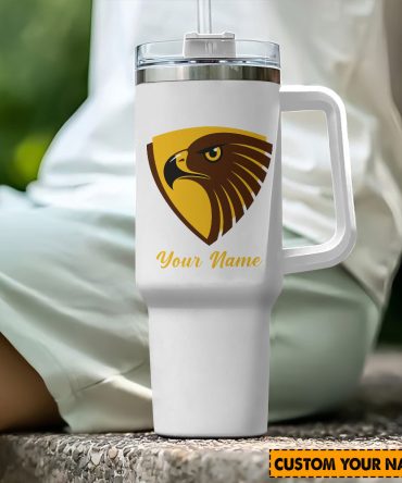 Hawthorn Hawks Afl Custom Stanley Quencher 40Oz Stainless Steel Tumbler With Handle