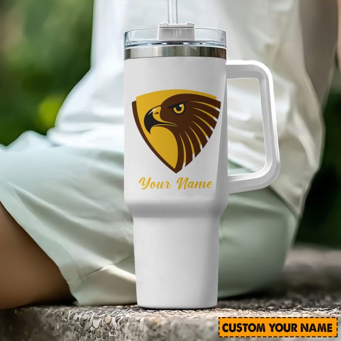 Hawthorn Hawks Afl Custom Stanley Quencher 40Oz Stainless Steel Tumbler With Handle