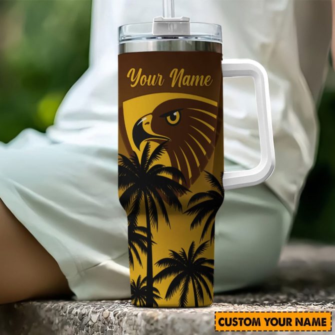 Hawthorn Hawks Afl Custom Stanley Quencher 40Oz Stainless Steel Tumbler With Handle