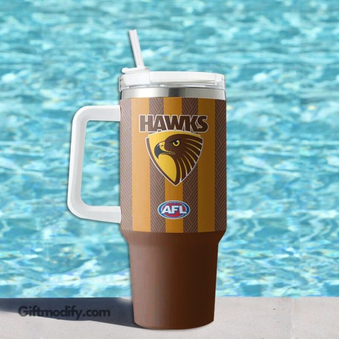 Hawthorn Hawks Afl Custom Stanley Quencher 40Oz Stainless Steel Tumbler With Handle - Image 2