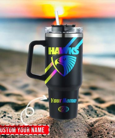 Hawthorn Hawks Afl Hologram Logo Custom Stanley Quencher 40Oz Stainless Steel Tumbler With Handle