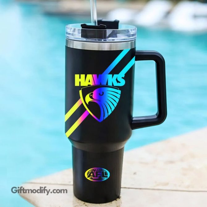 Hawthorn Hawks Afl Hologram Logo Custom Stanley Quencher 40Oz Stainless Steel Tumbler With Handle - Image 2