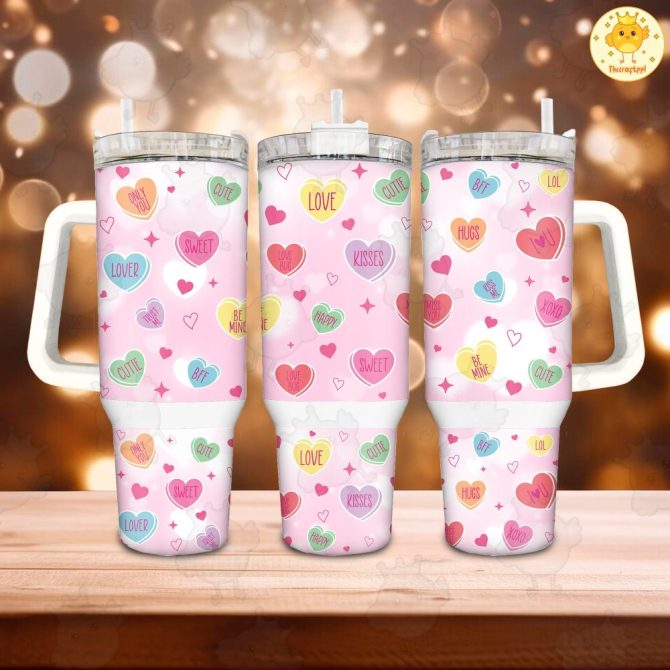 Heart Love Custom Stanley Quencher 40Oz Stainless Steel Tumbler With Handle