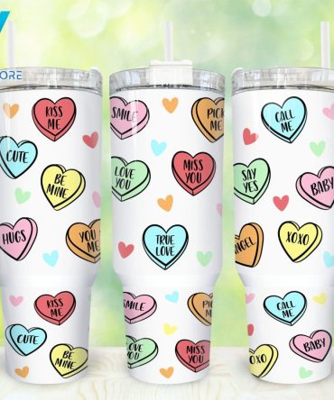 Heart Valentines Custom Stanley Quencher 40Oz Stainless Steel Tumbler With Handle