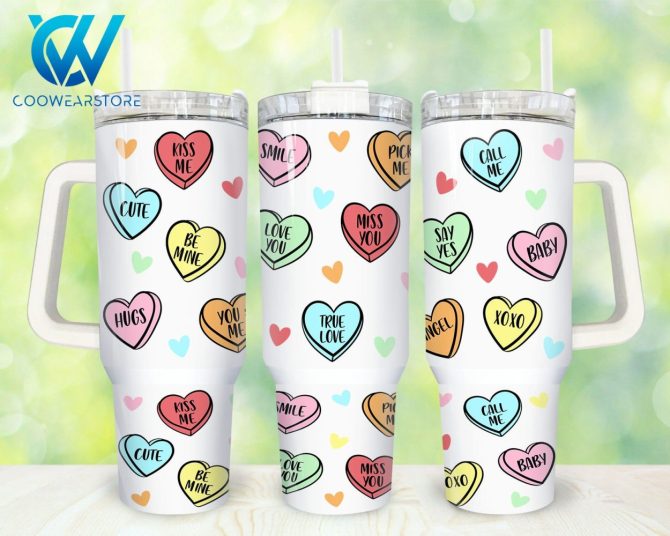 Heart Valentines Custom Stanley Quencher 40Oz Stainless Steel Tumbler With Handle