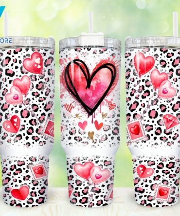 Heart Valentines Custom Stanley Quencher 40Oz Stainless Steel Tumbler With Handle