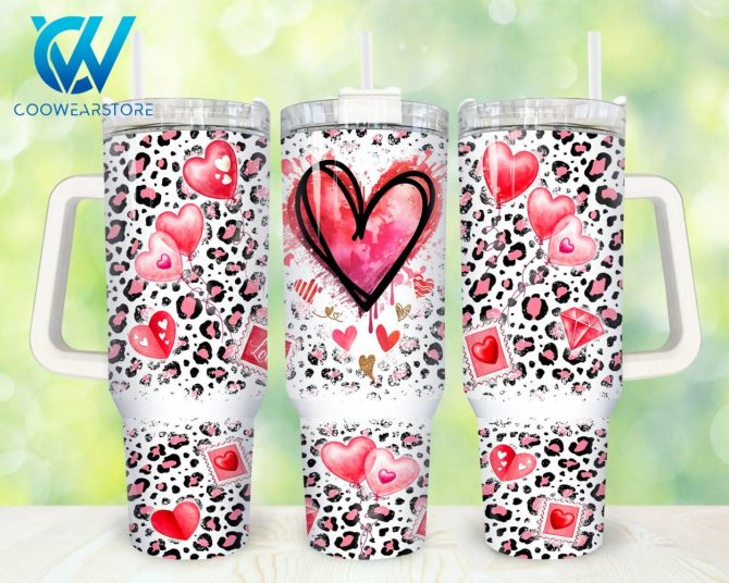Heart Valentines Custom Stanley Quencher 40Oz Stainless Steel Tumbler With Handle