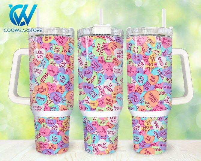 Heart Valentines Custom Stanley Quencher 40Oz Stainless Steel Tumbler With Handle