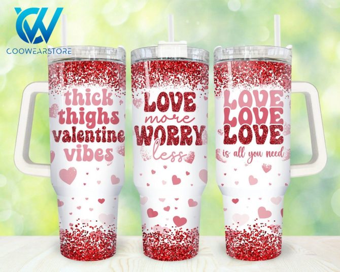 Heart Valentines Custom Stanley Quencher 40Oz Stainless Steel Tumbler With Handle