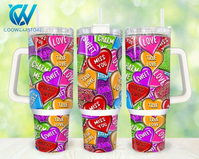 Heart Valentines Custom Stanley Quencher 40Oz Stainless Steel Tumbler With Handle