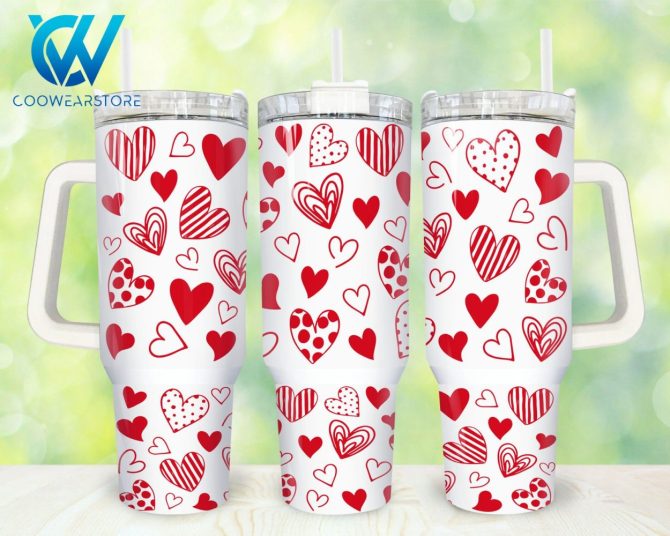 Heart Valentines Custom Stanley Quencher 40Oz Stainless Steel Tumbler With Handle