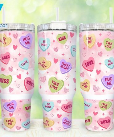 Heart Valentines Custom Stanley Quencher 40Oz Stainless Steel Tumbler With Handle