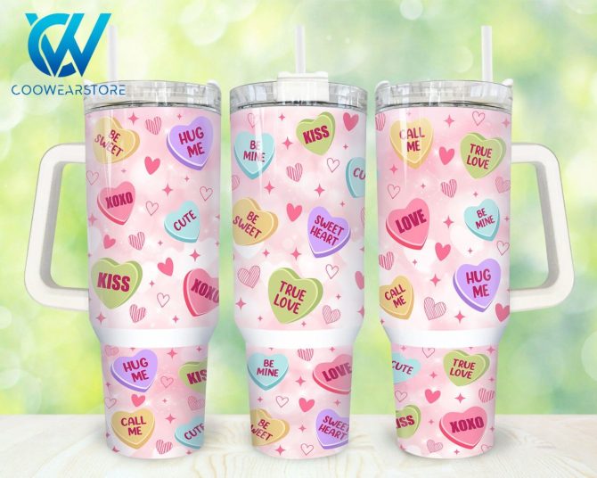 Heart Valentines Custom Stanley Quencher 40Oz Stainless Steel Tumbler With Handle