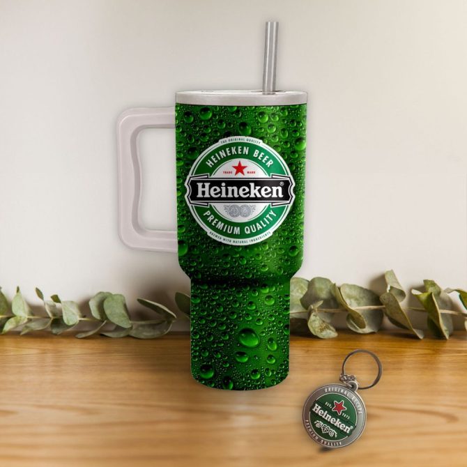 Heineken Premium Quality Beer Custom Stanley Quencher 40Oz Stainless Steel Tumbler With Handle - Image 3