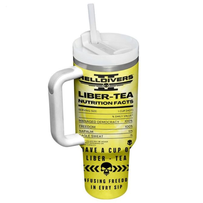 Helldivers Ii Liber-Tea Nutrition Facts Games Custom Stanley Quencher 40Oz Stainless Steel Tumbler With Handle - Image 3